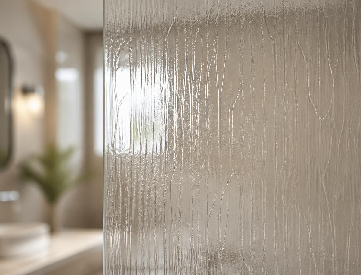 Échantillon de verre à motif Niagara / Raindown, effet de pluie sur le verre